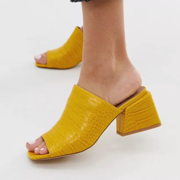 London rebel Shoes - LONDON REBEL Faux Yellow Croc Mules Slip On